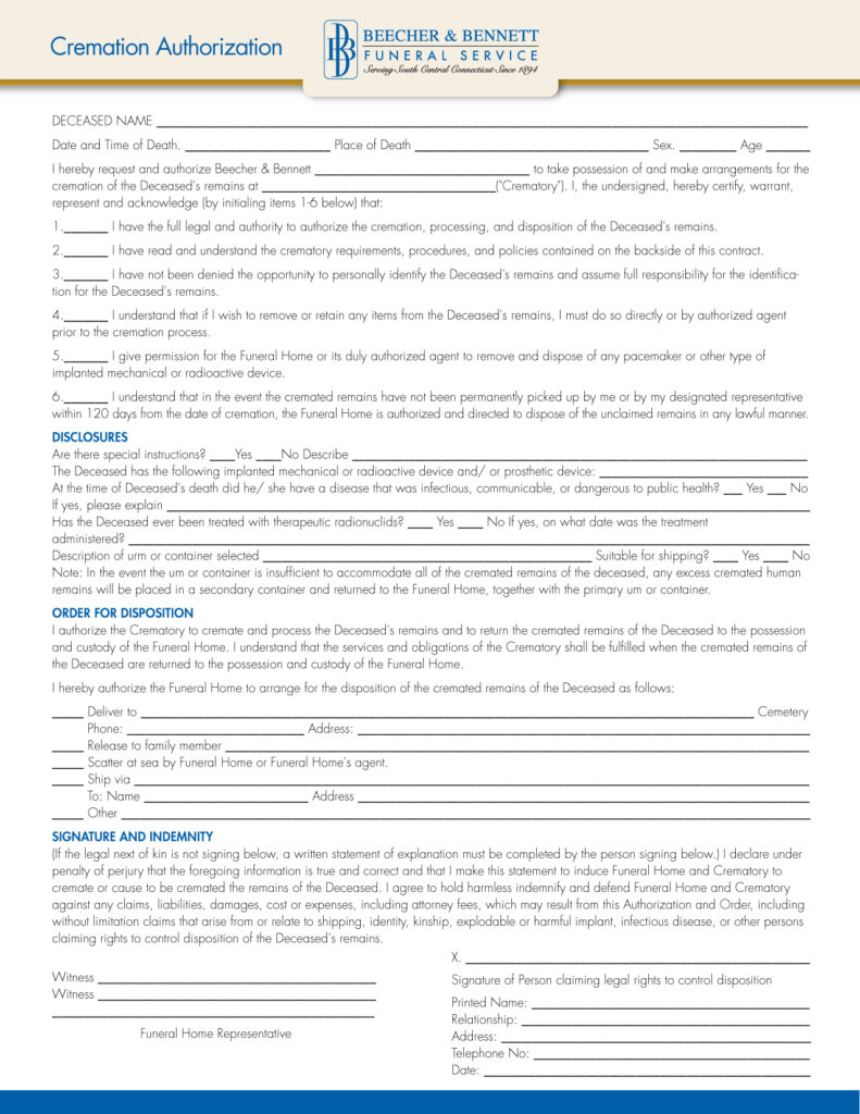 Cremation Authorization