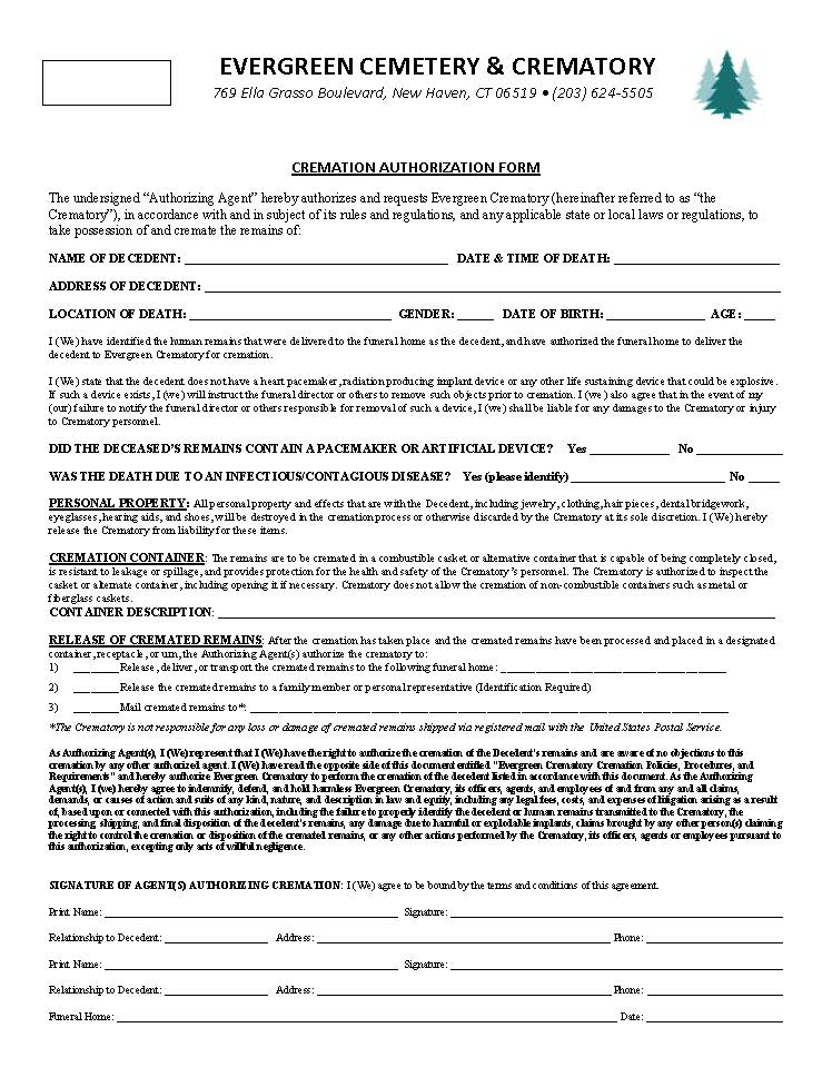 New Evergreen Auth. Form