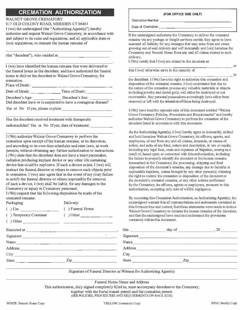 Walnut Grove Crematory Authorization