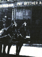 Celebrating 100 years in business while showcasing Beecher & Bennett's different locations during that time, including their very first at 280 Elm Street in New Haven. Notice the horse pulled hearse!