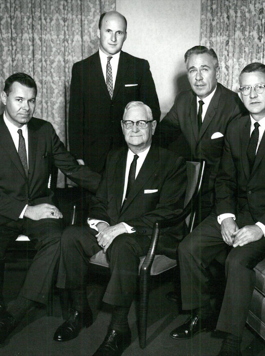 Beecher & Bennett professional staff: Carleton V. Erickson and Iver A. Erickson.
Back row: Charles Roderick, Thomas Connelly and Edward Pendelow